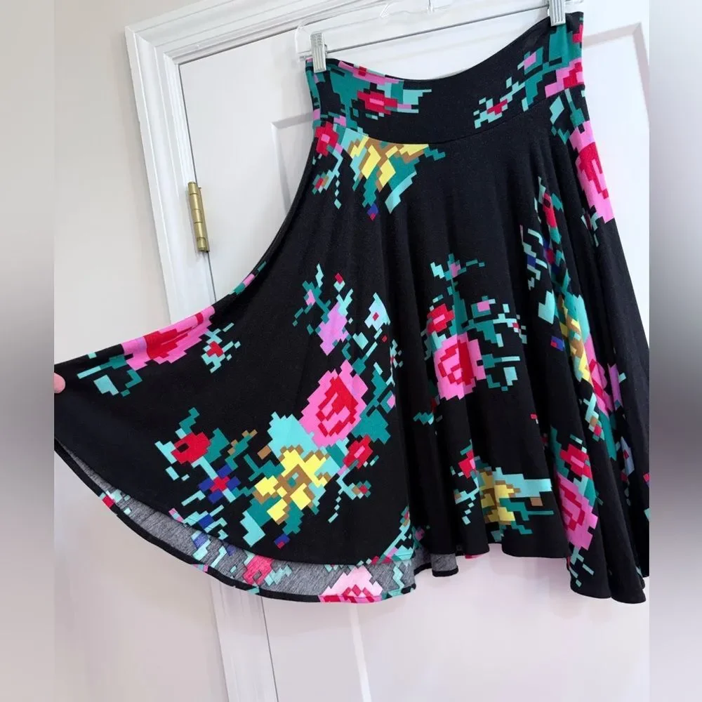 RicRac x Urban Outfitters Asymmetrical Hem Pixel Floral Swing Skirt- SZ L